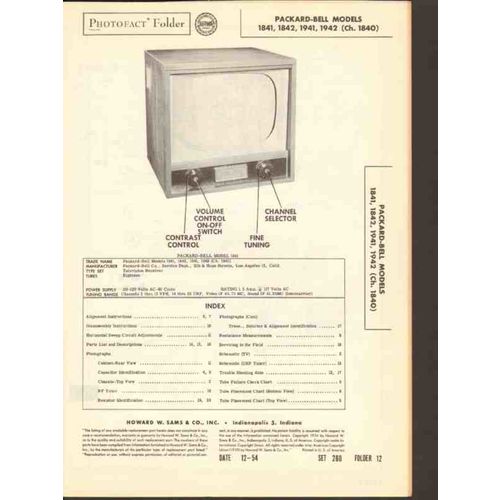 PACKARD-BELL model 184x 194x TV television Sams Photofact manual