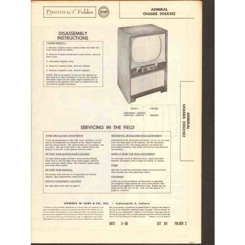 ADMIRAL chassis 20SX5EZ TV television receiver Sams Photofact manual