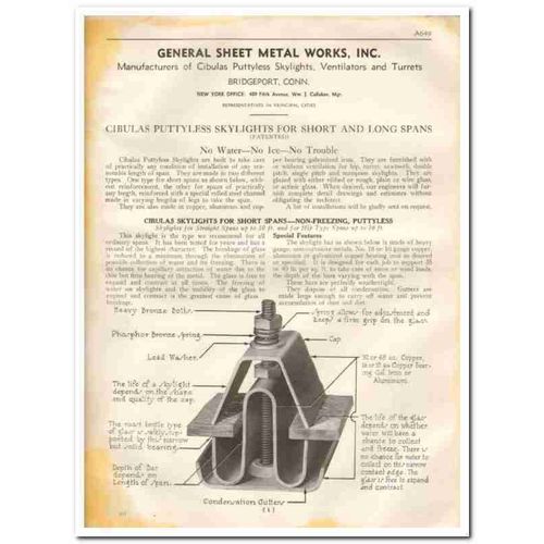 GENERAL SHEET METAL WORKS INC 1933 skylights roofing vintage catalog