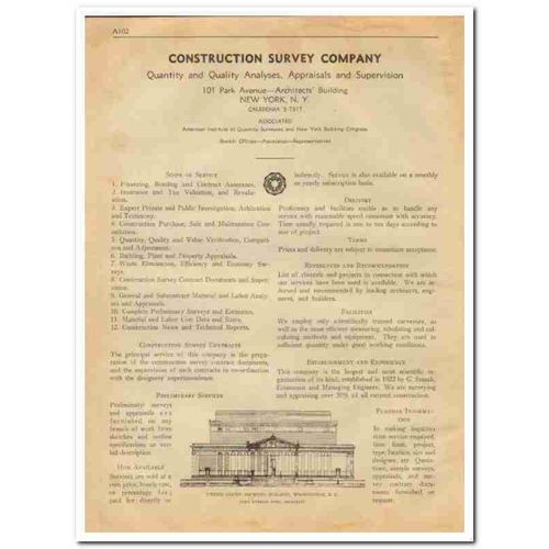 CONSTRUCTION SURVEY COMPANY 1933 analyses appraisals vintage catalog