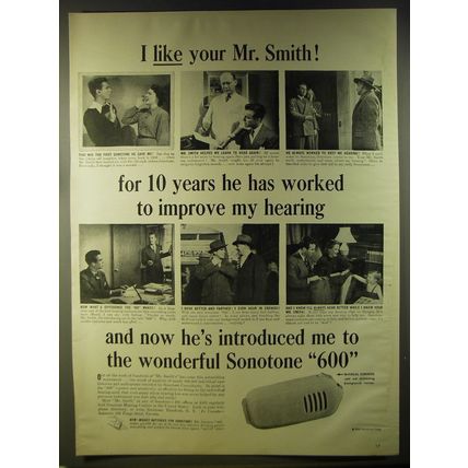 1946 Sonotone 600 Hearing Aid Ad - I like your Mr. Smith! For 10 years