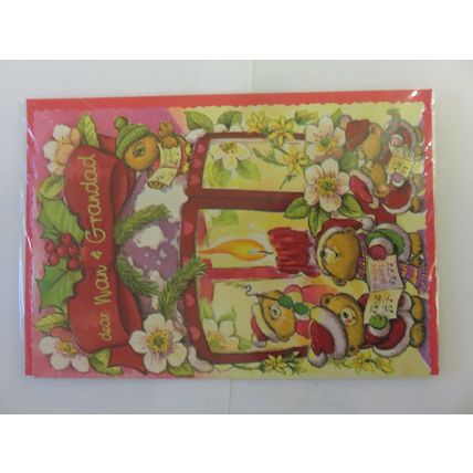 Dear Nan And Grandad Merry Christmas Teddy Bears Singing Portrait Vantage Card