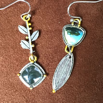 Earrings Mismatched Pair Leaf Theme #407 USA Seller