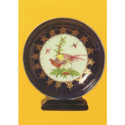 Antique Worcester China Plate Sevres Style Exotic Birds Postcard