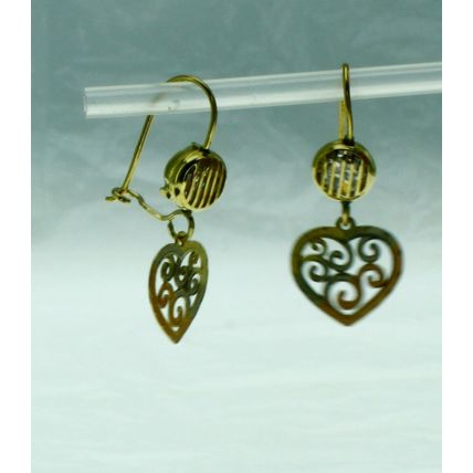 New Real 14K Yellow Gold Multi Tone Heart Shape Drop Dangle Hook Earrings 1 Inch
