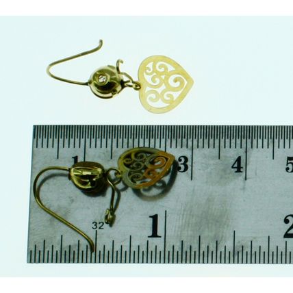 New Real 14K Yellow Gold Multi Tone Heart Shape Drop Dangle Hook Earrings 1 Inch