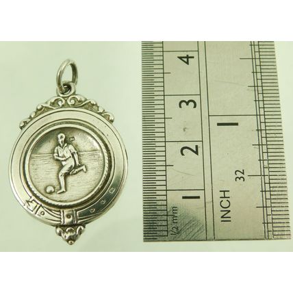 Vintage Solid Silver Watch Chain Fob Medal DHC Football Soccer Pictorial 1925
