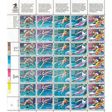 Winter Olympics Sheet of Thirty Fifty 29 Cent Postage Stamps Scott 2611-15
