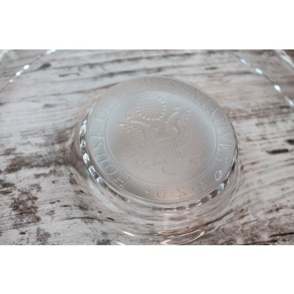 VTG Large Ashtray MCM USA Glass Etched Seal 10"Collectors Gift Political Symbol