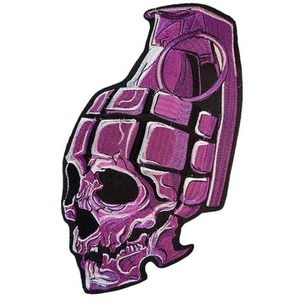 Large Skull Grenade Iron On Sew Patch Full Back Piece Motif Badge 32 x 17cm P592
