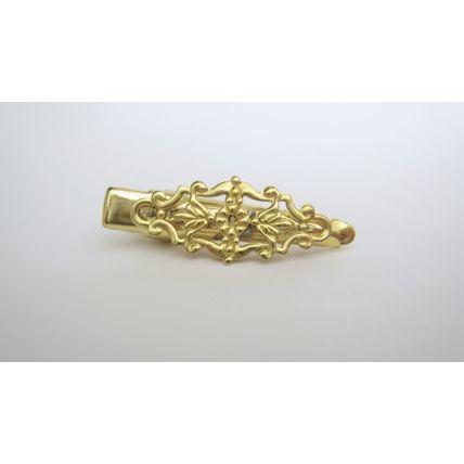 2 small tiny shiny gold metal filigree alligator clip barrette for fine thin