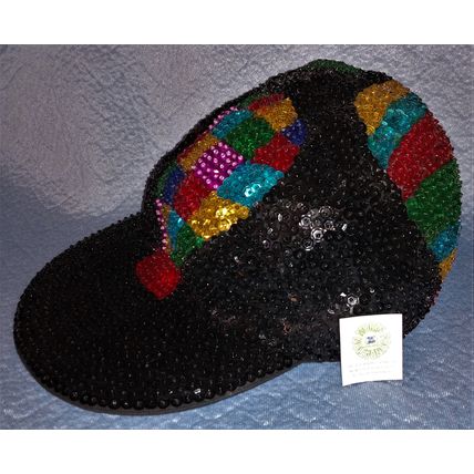 COLORFUL SEQUINED BASEBALL CAP with HOT AIR BALLOONS