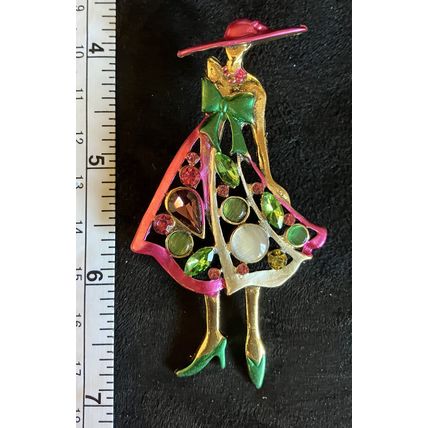 Fashion Lady Brooch/Pin Rhinestone Pink Green #969