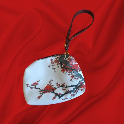 Cherry Blossom Cross Body Bag & Coin Purse Set Burgundy White Black