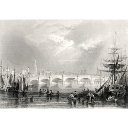 NEW BRIDGE AND BROMIELAW, GLASGOW 1842 H. Wallis - William Bartlett ENGRAVING