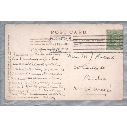 Lambeth Palace - London - Postally Used - Paddington - 23rd May 1905 Postmark
