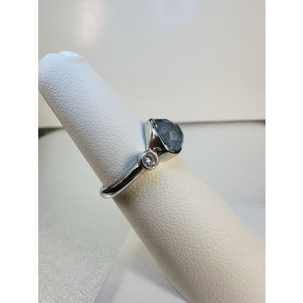 Ring Bomb Party Sz6 RBP Teardrop Pale Blue/Gray Gem Rhodium Pl Costume Jewelry