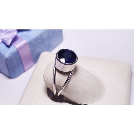 Estate 2ct Natural Rd Blue Sapphire Sterling Silver split shank bezel Ring#22162