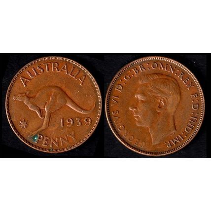 Australia One Penny 1939 Used Coin 1d Geo VI Kangaroo