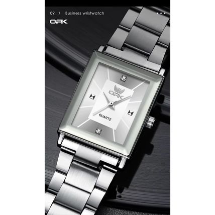 Gents Black Square Face Waterproof Silver Stainless Steel Bracelet Watch BOXED