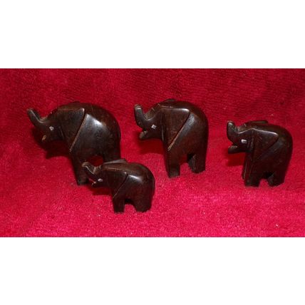 (4) DARK MAH0GANY WOOD CARVED ELEPHANT FIGURINES
