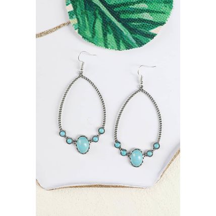 Silver Western Turquoise Water Drop Hook Earrings