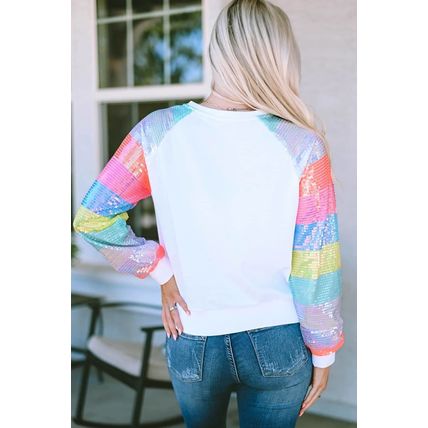 White Sequin Colorblock Sleeve Nutcracker Graphic Sweatshirt