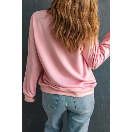 Pink XOXO Puff Print Drop Shoulder Pullover Sweatshirt
