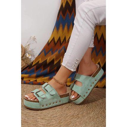 Suede Buckle Decor Footbed Sandal Slippers