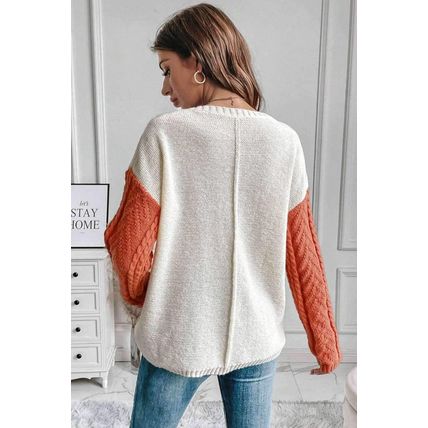 Gold Flame Colorblock Patched Pocket Drop Shoulder Sweater