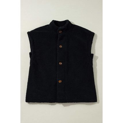 Black Sherpa Stand Collar Jacket Vest