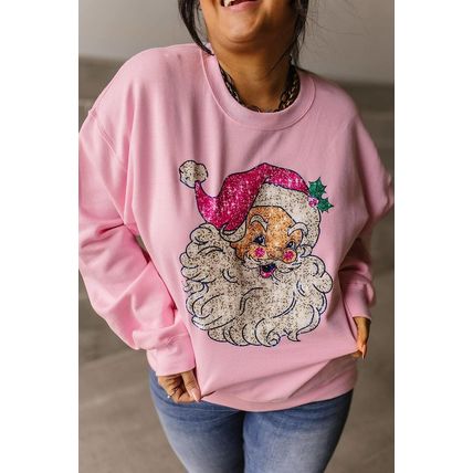 Pink Bold Christmas Claus Graphic Drop Shoulder Sweatshirt