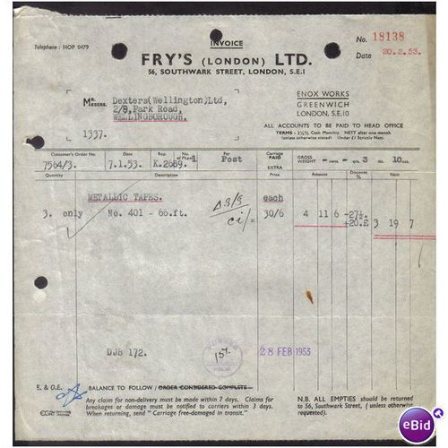 FRYS LTD,SOUTHWARK ST ,LONDON ,SE1, 7/1/1953