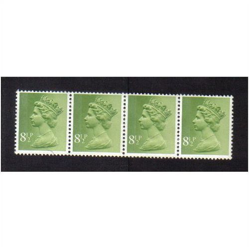 1975 GB Q.E.11 8 1/2P LIGHT YELLOWISH-GREEN STRIP mnh SGX881