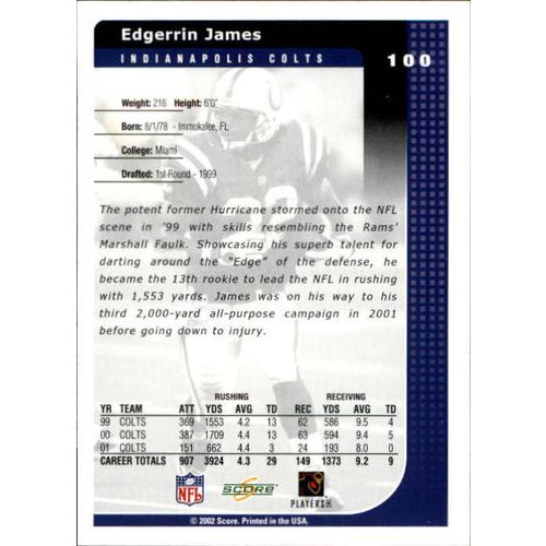 2002 Score Football Edgerrin James #100