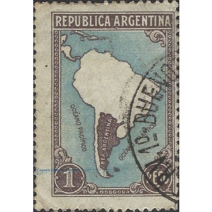 ARGENTINA, MAP, South America and Argentina, blue 1949, 1peso, #2