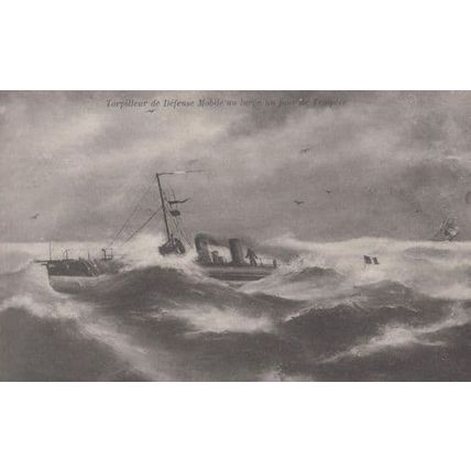 Torpilleur De Defense Mobile Au Large Un Jour De Tempele Antique Ship Postcard