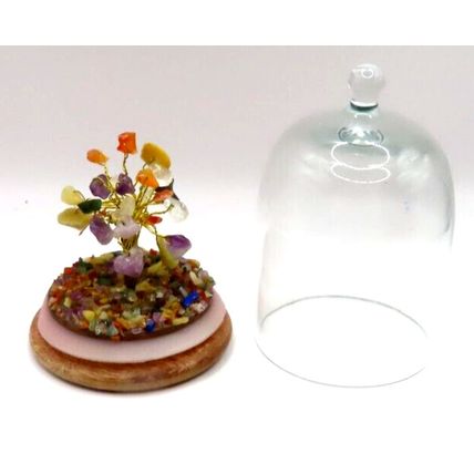 Wish Gem Tree Ornament Under a Glass Dome Wooden Base 11 CM Gift Christmas