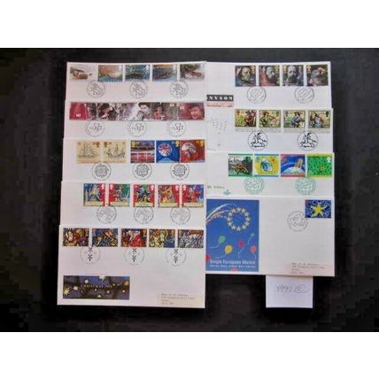 1992 A YEAR GROUP OF NINE COMMEMORATIVE F.D.I. POSTMARKED COVERS. (C) #01199