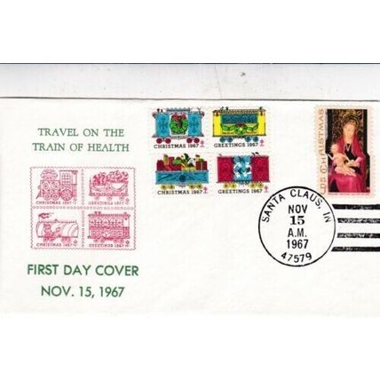 United States 1967 Travel on the Train of Health FDC Santa Claus IN Cancel VGC