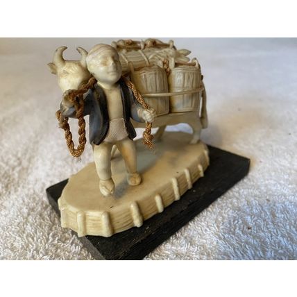 ORIENTAL Two Group Figurines Pre. 1939 Moulded White Plastic on Wood Base