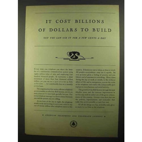 1931 AT&T Telephone Ad - Billions of Dollars To Build