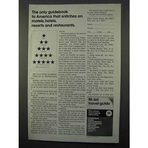 1966 Mobil Oil Ad - Snitches On Motels, Hotels, Resorts
