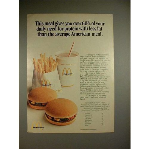 1973 McDonald's Hamburger & Fries Ad - 60% Daily Need