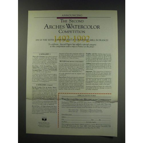 1991 Arches WaterColor Competition Ad - Second Arches Watercolor Competition