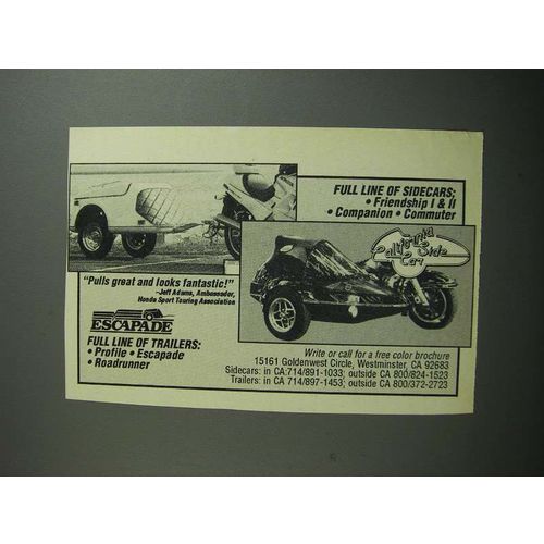 1989 Escapade Trailers and California Side Cars Ad - Pulls great