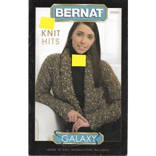 Bernat Knit Hits 542004 Galaxy Yarn Knitting Booklet 2 Patterns Coat Pullover