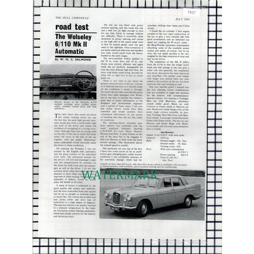 (7937) The Wolseley 6 /110 Automatic Review - 1965 Article