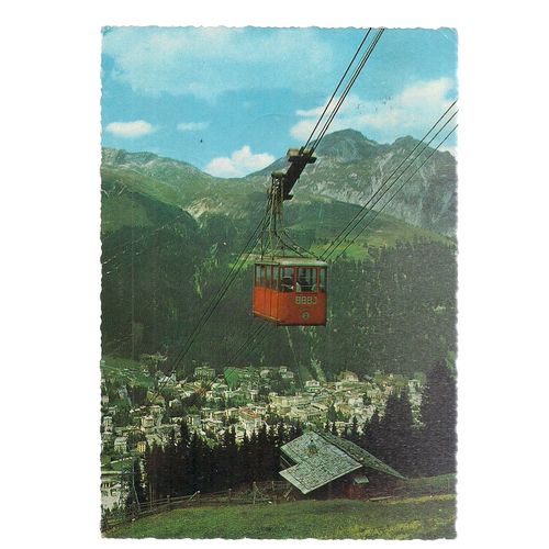 cable car, DAVOS, SWITZERLAND used vintage postcard 1967 postmark =
