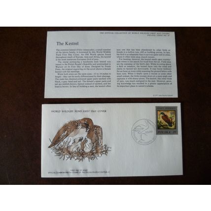 Poland 1977 Kestrel stamp FDC World Wildlife Fund Birds SG2493 stork